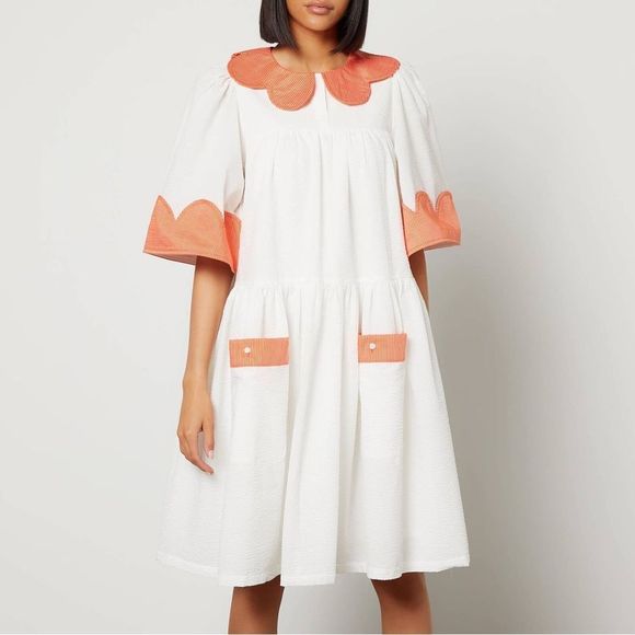 Chic White and Orange Midi Dress - Picture 1 of 10